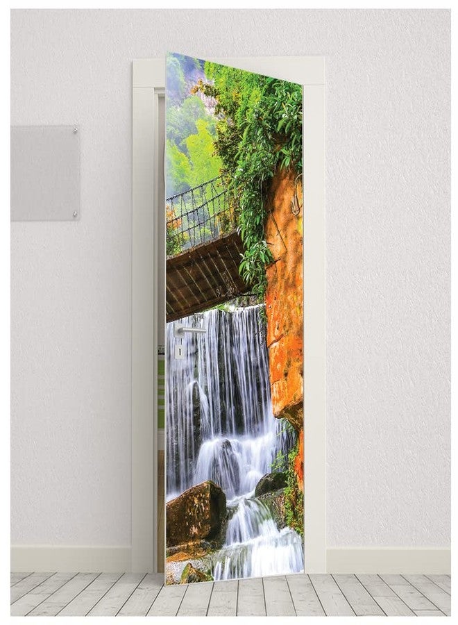 Creative Print Solution Waterfall Bridge Design Sticker Wallpaper for Door, Almirah, Table, Ac, Fridge Size 30x78 inch - Image 2